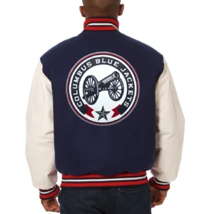 Alternative view of Columbus Blue Jackets Two Tone Wool & Leather Varsity Jacket
