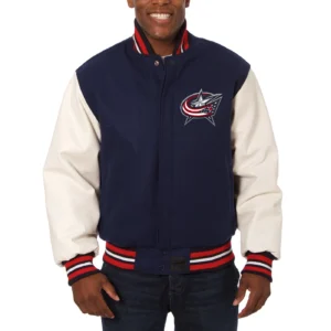 Columbus Blue Jackets Two Tone Wool & Leather Varsity Jacket