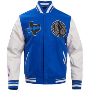 Dallas Mavericks Script Tail Wool & Faux Leather Varsity Jacket