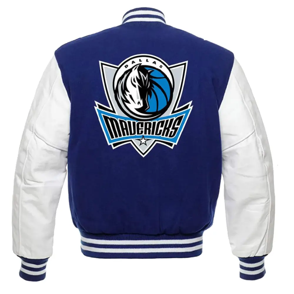 Dallas Mavericks Letterman Wool & Leather Varsity Jacket Button Closure - Image 2