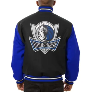 Alternative view of Dallas Mavericks Full Wool Two Tone Varsity Jacket Black & Blue