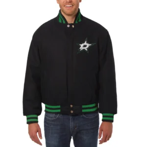 Dallas Stars One Color Black Full Wool Zipper Varsity Jacket