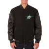 Dallas Stars One Color Black Wool & Leather Varsity Jacket