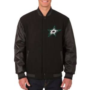 Dallas Stars One Color Black Wool & Leather Varsity Jacket