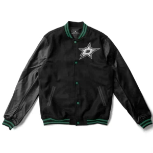 Dallas Stars Letterman Black Wool & Leather Varsity Jacket
