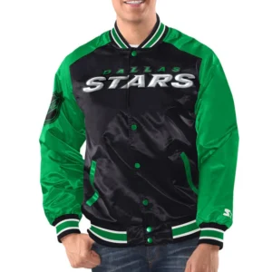 Dallas Stars Renegade Black/Green Satin Varsity Jacket