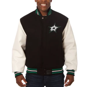 Dallas Stars Two Tone Black & Cream Zipper Varsity Jacket