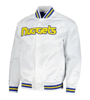 Denver Nuggets Throwback Wordmark Classic Rib Satin Varsity Jacket
