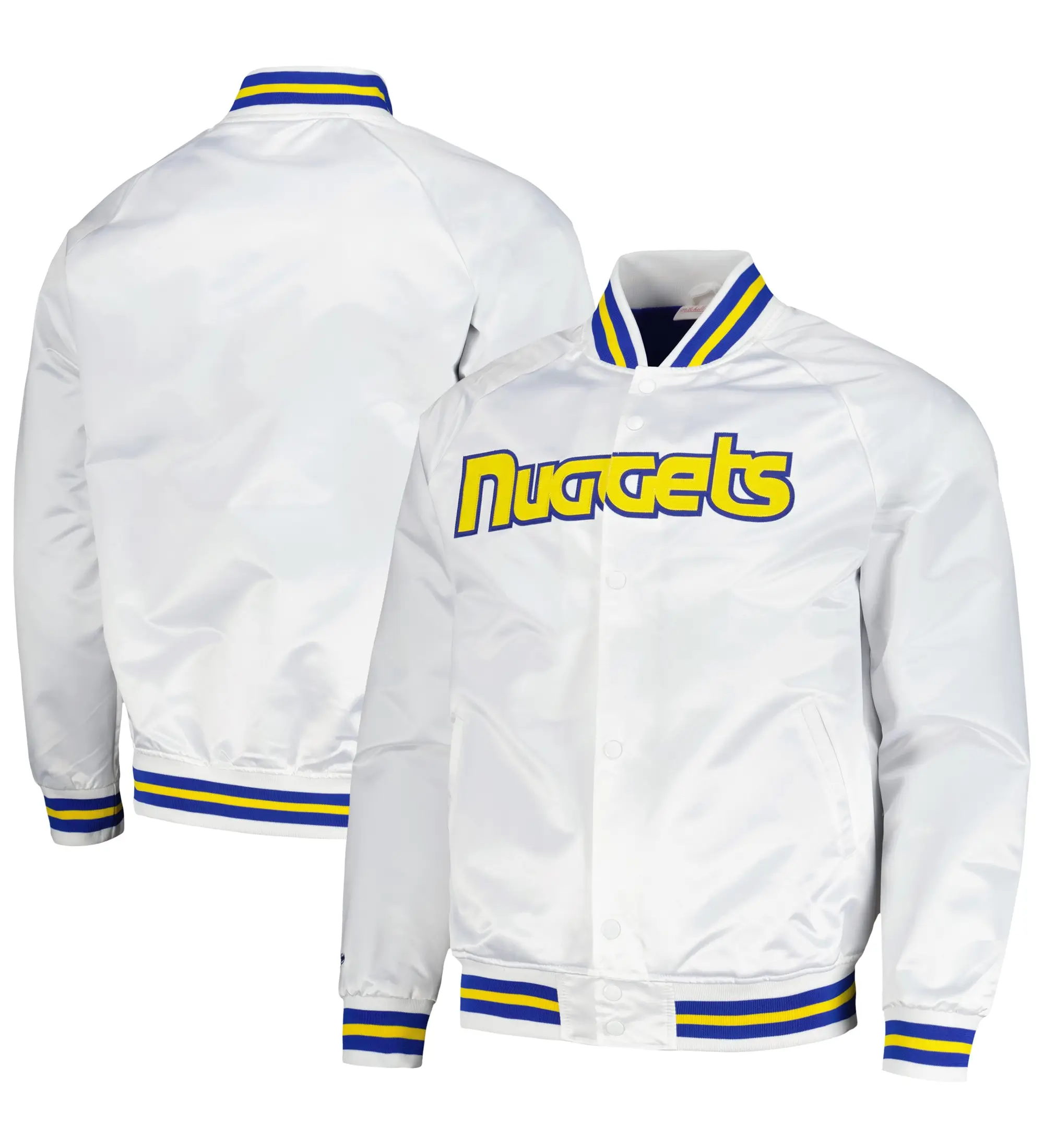 Denver Nuggets Throwback Wordmark Classic Rib Satin Varsity Jacket - Image 3