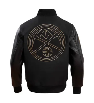 Alternative view of Denver Nuggets Triple Black NBA Finals Champions Wool & Leather Varsity Jacket