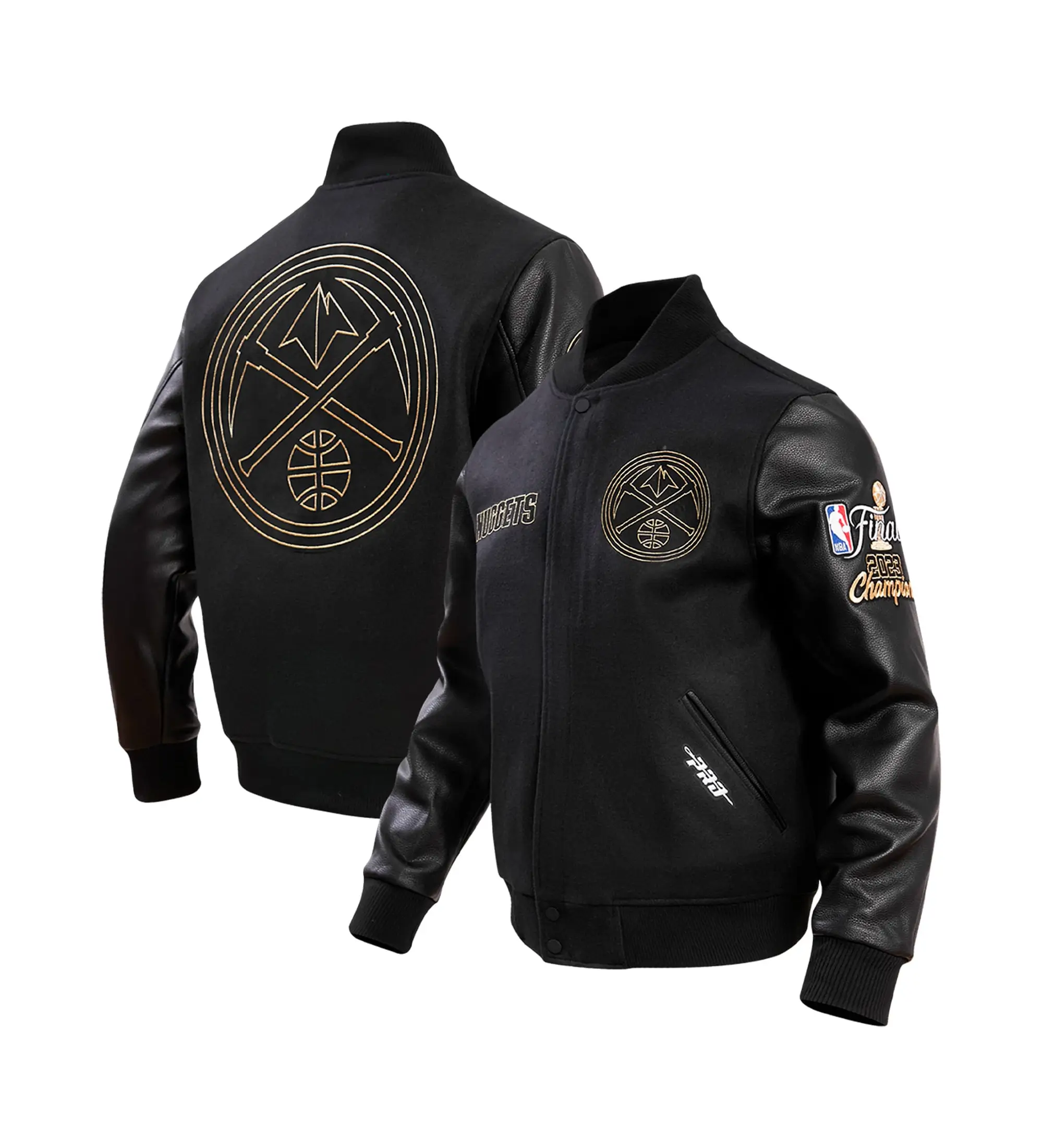 Denver Nuggets Triple Black NBA Finals Champions Wool & Leather Varsity Jacket - Image 3