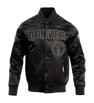 Denver Nuggets Triple Black Satin Varsity Black Jacket