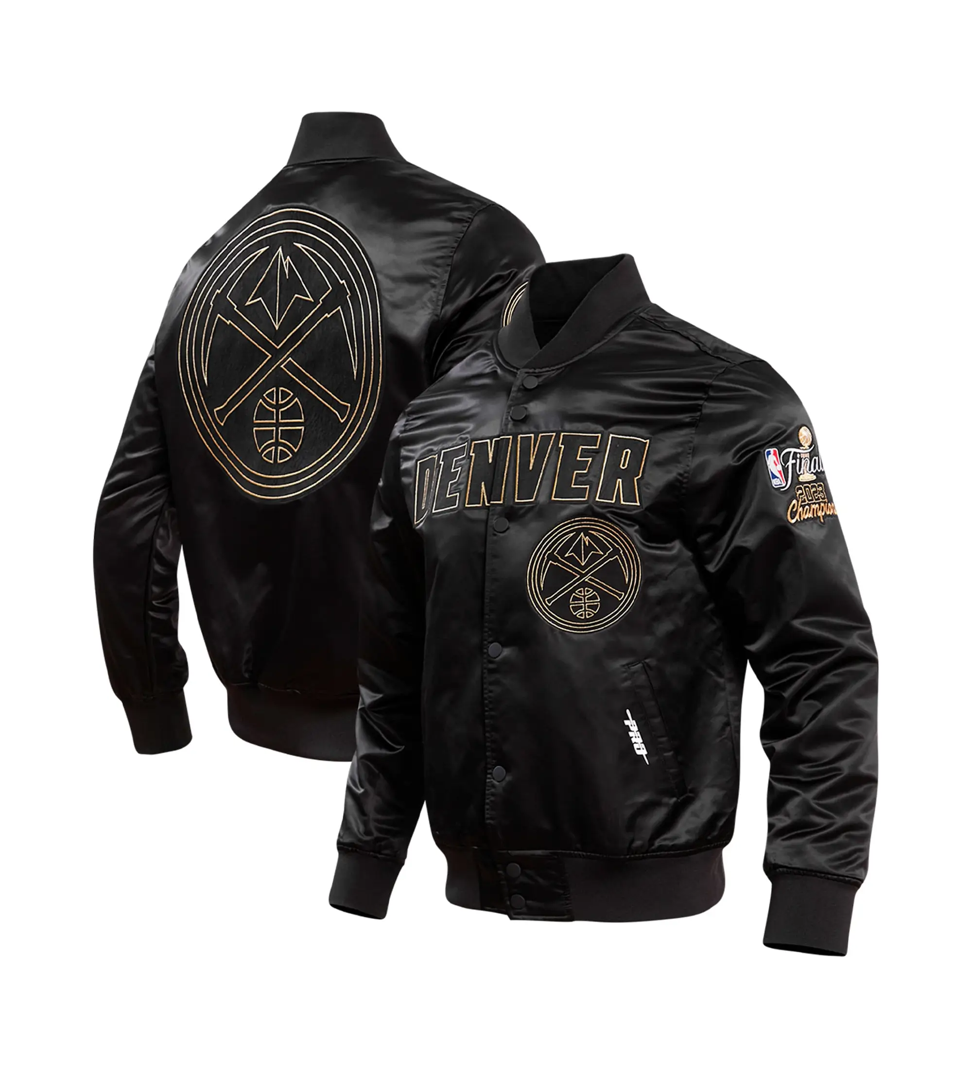 Denver Nuggets Triple Black Satin Varsity Black Jacket - Image 3
