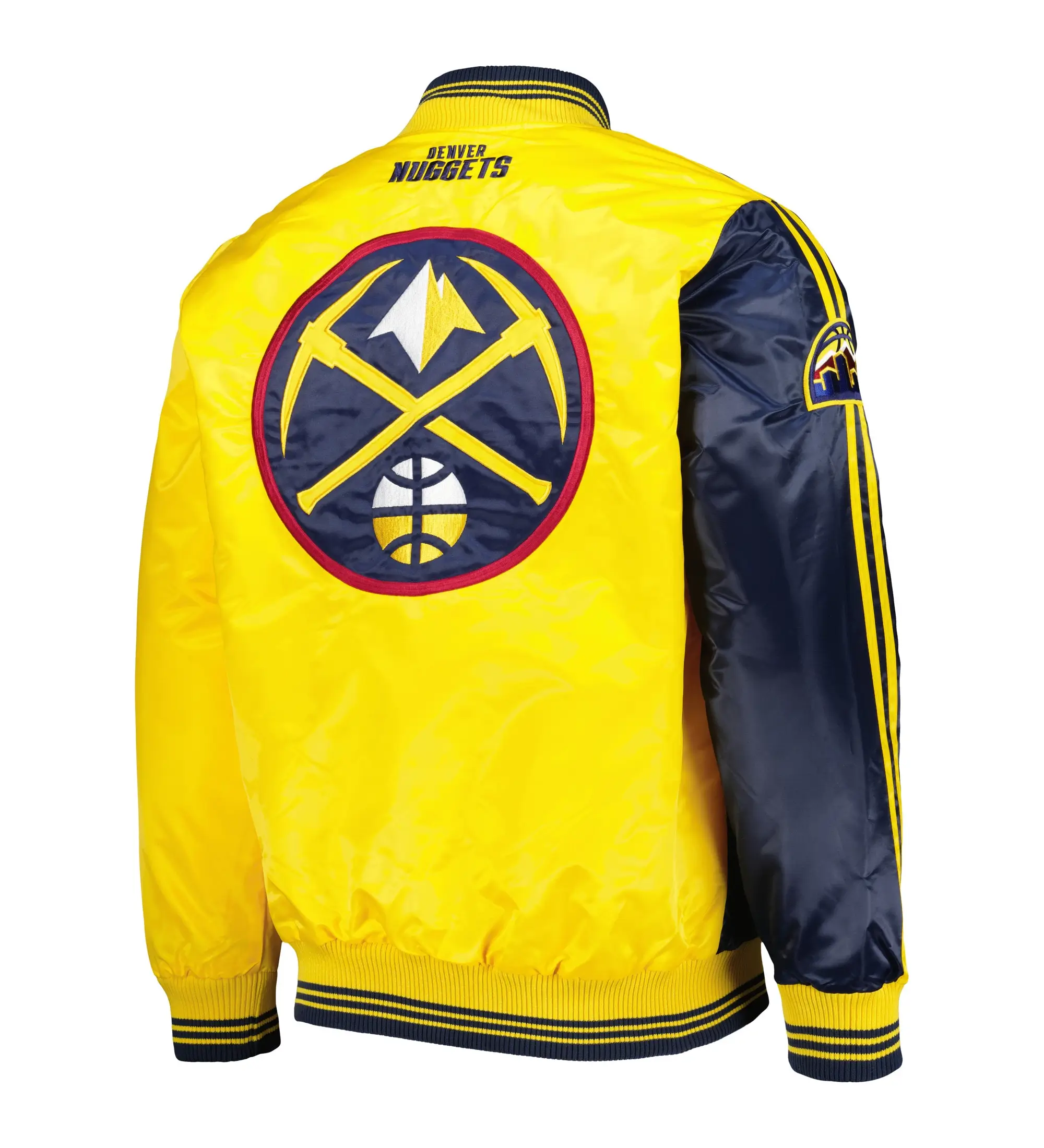 Denver Nuggets Satin Varsity Jacket Navy & Yellow - Image 2