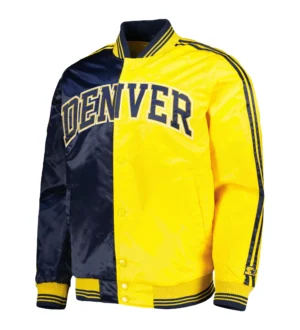 Denver Nuggets Satin Varsity Jacket Navy & Yellow