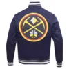 Denver Nuggets Wordmark Satin Varsity Navy Jacket - Image 2