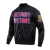 Detroit Pistons Wordmark Big Logo Black Satin Varsity Jacket - Image 2