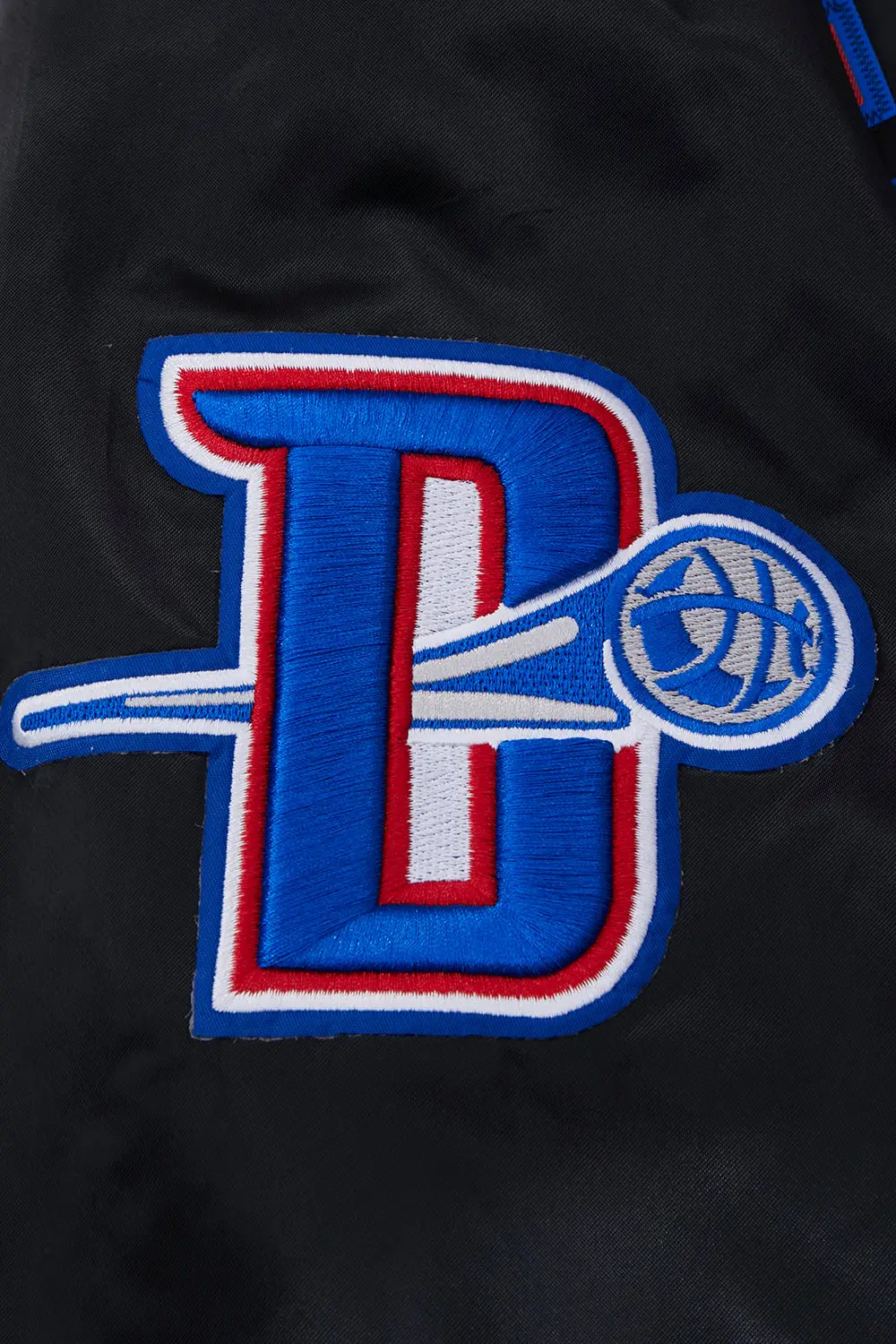 Detroit Pistons Wordmark Big Logo Black Satin Varsity Jacket - Image 7