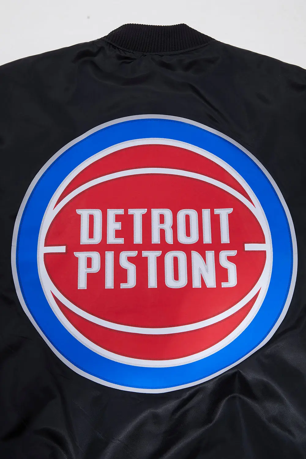 Detroit Pistons Wordmark Big Logo Black Satin Varsity Jacket - Image 5