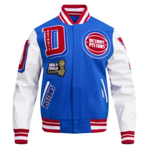 Detroit Pistons MashUp Logo Blue & White Varsity Jacket