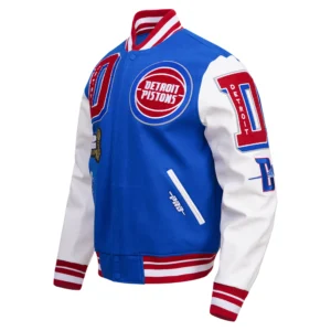 Alternative view of Detroit Pistons MashUp Logo Blue & White Varsity Jacket
