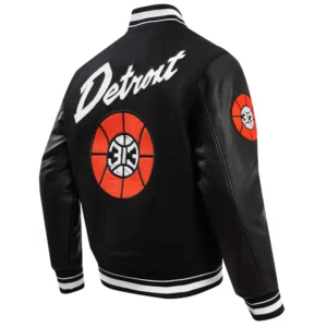 Alternative view of Detroit Pistons Pro Standard Black 2023/24 City Edition Wool & Leather Varsity Jacket