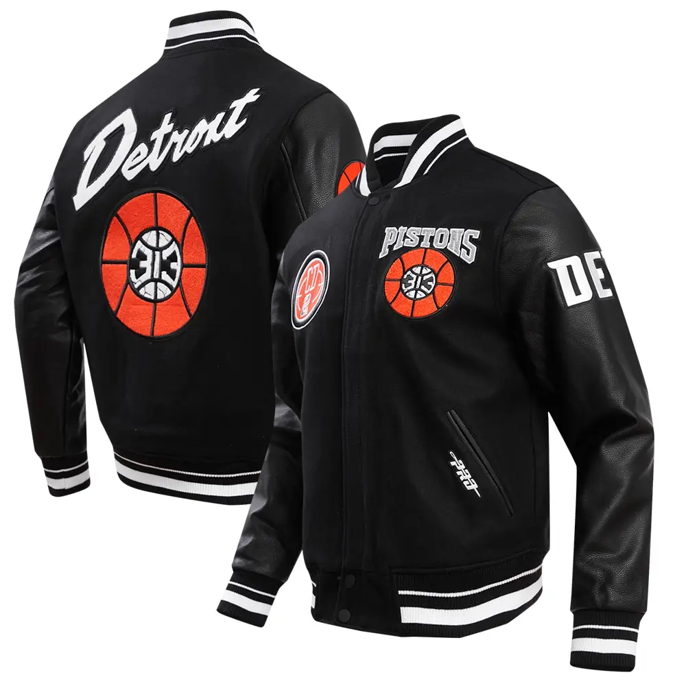 Detroit Pistons Pro Standard Black 2023/24 City Edition Wool & Leather Varsity Jacket - Image 5