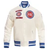 Detroit Pistons Retro Classic Rib Cream Satin Varsity Jacket
