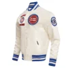 Detroit Pistons Retro Classic Rib Cream Satin Varsity Jacket - Image 2