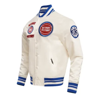 Alternative view of Detroit Pistons Retro Classic Rib Cream Satin Varsity Jacket