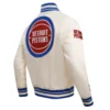 Detroit Pistons Retro Classic Rib Cream Satin Varsity Jacket - Image 3