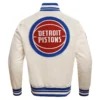 Detroit Pistons Retro Classic Rib Cream Satin Varsity Jacket - Image 4