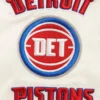Detroit Pistons Retro Classic Rib Cream Satin Varsity Jacket - Image 5