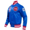 Detroit Pistons Retro Classic Rib Royal Blue Satin Varsity Jacket - Image 2