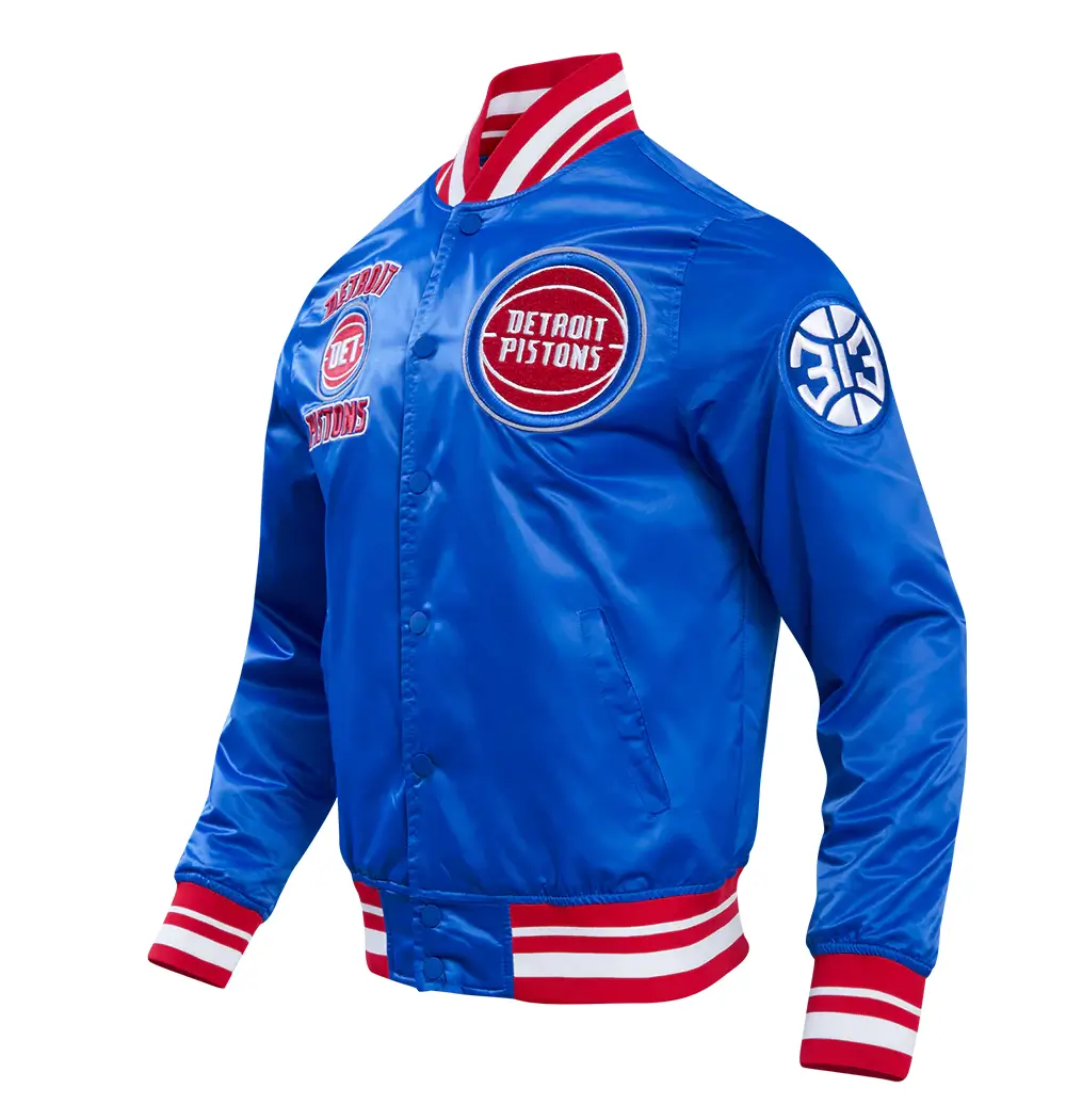 Detroit Pistons Retro Classic Rib Royal Blue Satin Varsity Jacket - Image 2