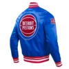 Detroit Pistons Retro Classic Rib Royal Blue Satin Varsity Jacket - Image 3