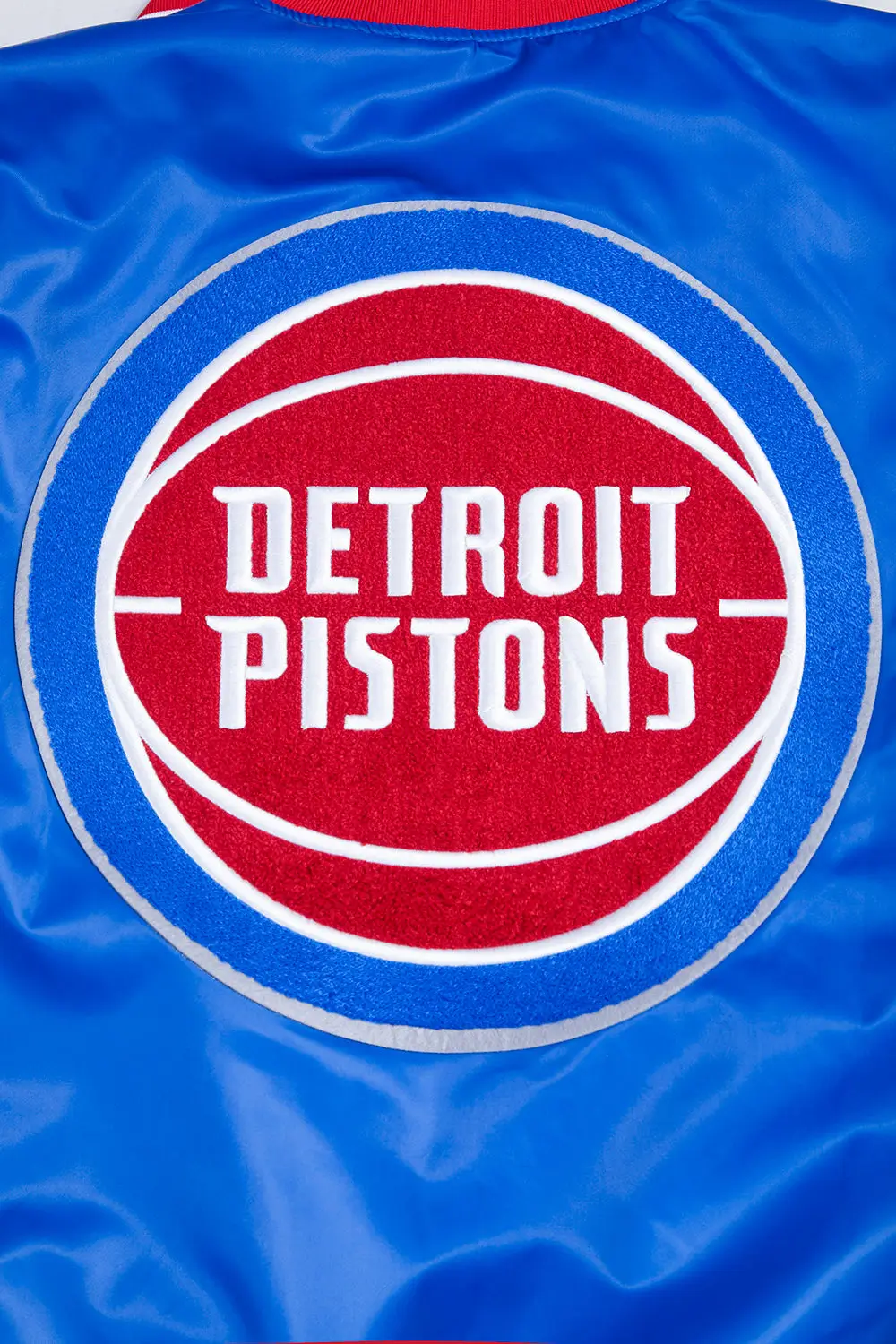 Detroit Pistons Retro Classic Rib Royal Blue Satin Varsity Jacket - Image 5