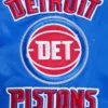 Detroit Pistons Retro Classic Rib Royal Blue Satin Varsity Jacket - Image 6