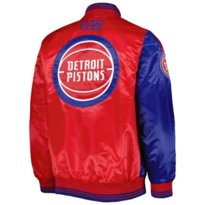 Alternative view of Detroit Pistons Starter Royal Blue & Red Fast Break Full-Snap Satin Varsity Jacket