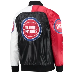 Alternative view of Detroit Pistons Starter Reliever Tricolor Remix Raglan Full-Snap Satin Varsity Jacket