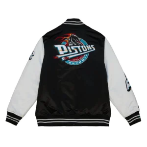 Alternative view of Detroit Pistons Team Legacy Black & White Satin Varsity Jacket