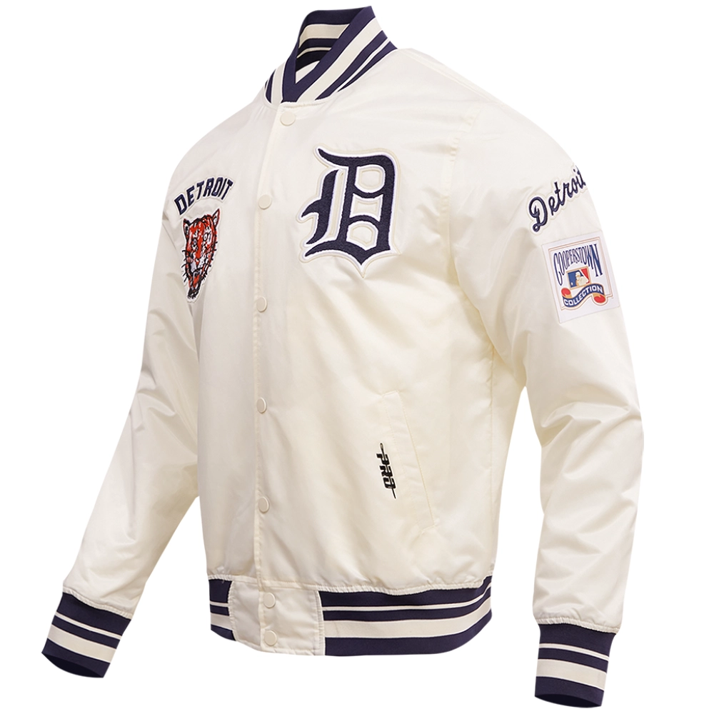 Detroit Tigers Classic Pro Standard Full-Snap Satin Varsity Cream Jacket - Image 3