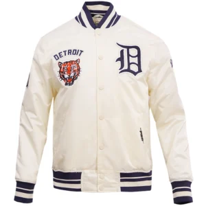 Detroit Tigers Classic Pro Standard Full-Snap Satin Varsity Cream Jacket