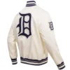 Detroit Tigers Classic Pro Standard Full-Snap Satin Varsity Cream Jacket - Image 4