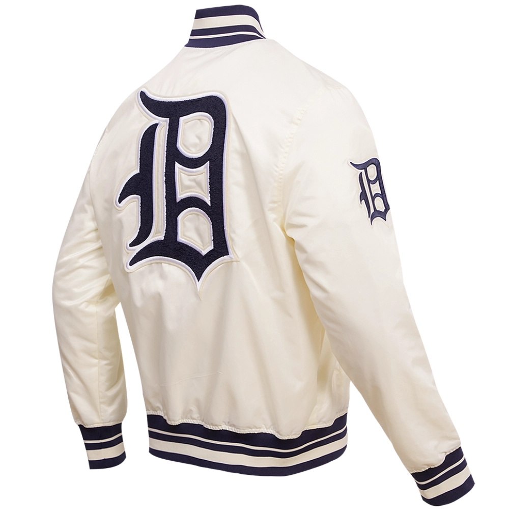 Detroit Tigers Classic Pro Standard Full-Snap Satin Varsity Cream Jacket - Image 4