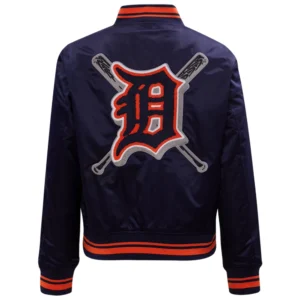 Alternative view of Detroit Tigers Pro Standard Women's Mashup Rib Full-Snap Satin Varsity Jacket