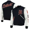 Detroit Tigers Classic Pro Standard Ribbed Knitted Wool & Leather Varsity Jacket Navy & White - Image 3