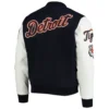 Detroit Tigers Classic Pro Standard Ribbed Knitted Wool & Leather Varsity Jacket Navy & White - Image 2