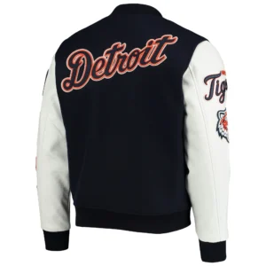 Alternative view of Detroit Tigers Classic Pro Standard Ribbed Knitted Wool & Leather Varsity Jacket Navy & White