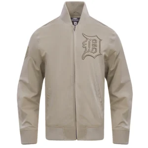Detroit Tigers Neutral Stand Up Collar Polyester Varsity Zipper Jacket